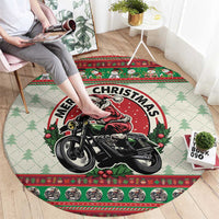 Biker Santa Motorcycle Christmas Round Carpet Santa Claus On A Motorcycle - Wonder Print Shop