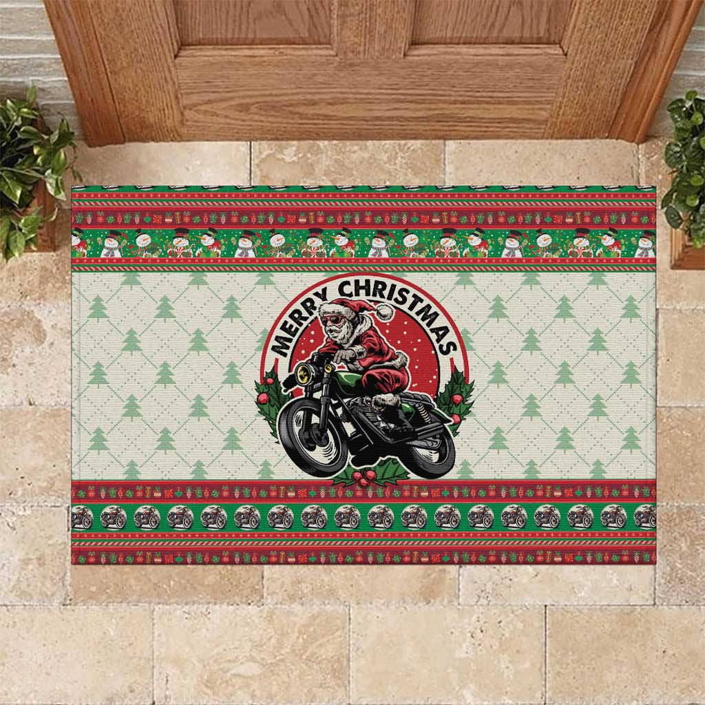 Biker Santa Motorcycle Christmas Rubber Doormat Santa Claus On A Motorcycle - Wonder Print Shop