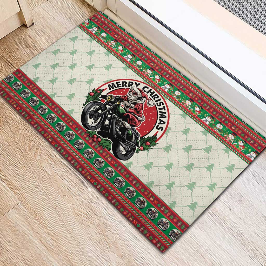 Biker Santa Motorcycle Christmas Rubber Doormat Santa Claus On A Motorcycle - Wonder Print Shop