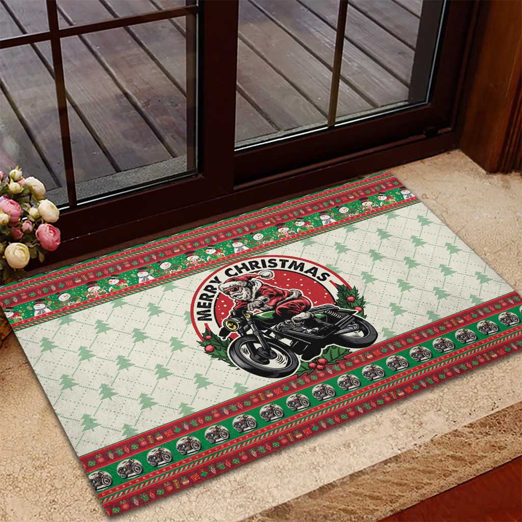 Biker Santa Motorcycle Christmas Rubber Doormat Santa Claus On A Motorcycle - Wonder Print Shop