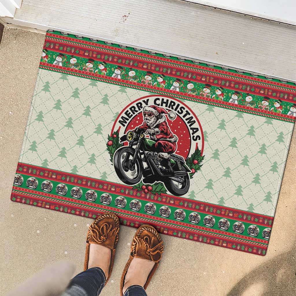 Biker Santa Motorcycle Christmas Rubber Doormat Santa Claus On A Motorcycle - Wonder Print Shop