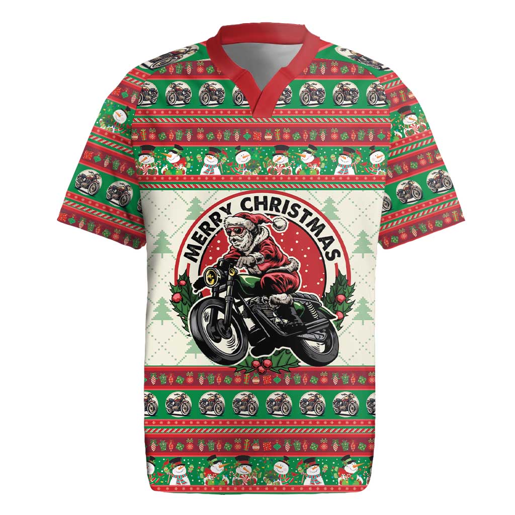 Biker Santa Motorcycle Christmas Rugby Jersey Santa Claus On A Motorcycle - Wonder Print Shop