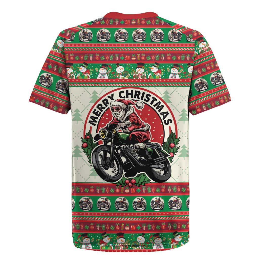 Biker Santa Motorcycle Christmas Rugby Jersey Santa Claus On A Motorcycle - Wonder Print Shop