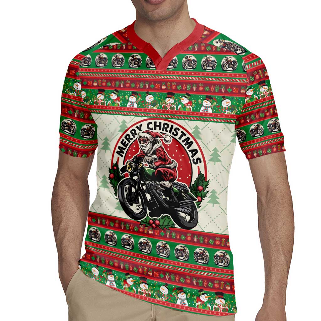 Biker Santa Motorcycle Christmas Rugby Jersey Santa Claus On A Motorcycle - Wonder Print Shop