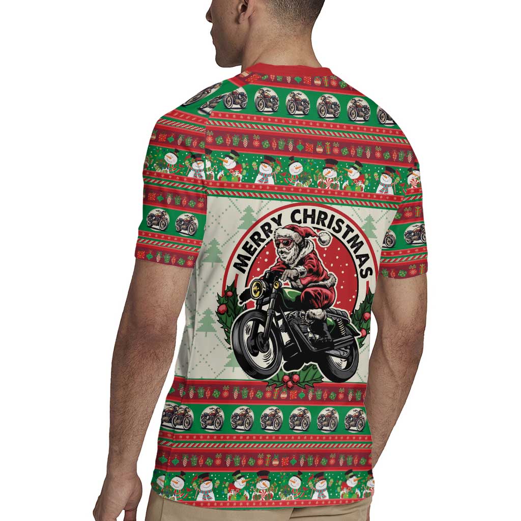 Biker Santa Motorcycle Christmas Rugby Jersey Santa Claus On A Motorcycle - Wonder Print Shop