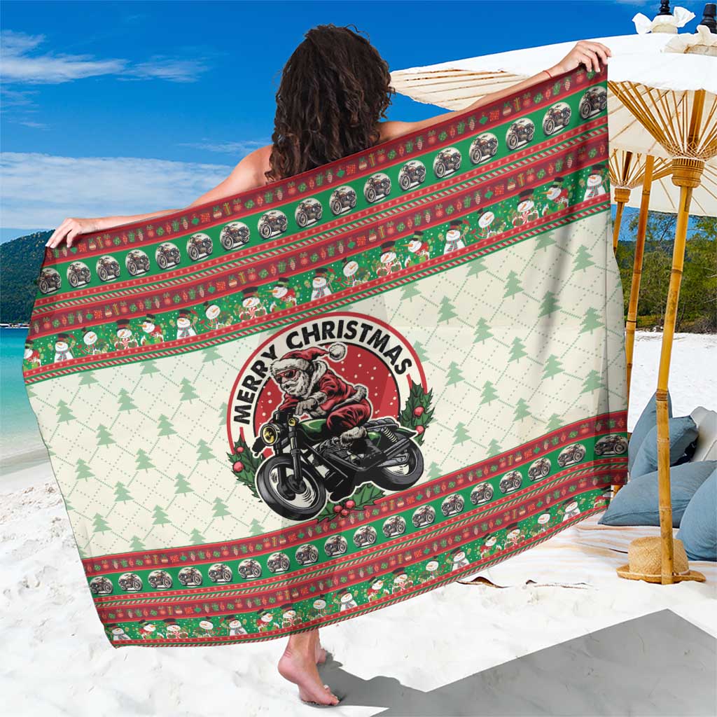 Biker Santa Motorcycle Christmas Sarong Santa Claus On A Motorcycle - Wonder Print Shop
