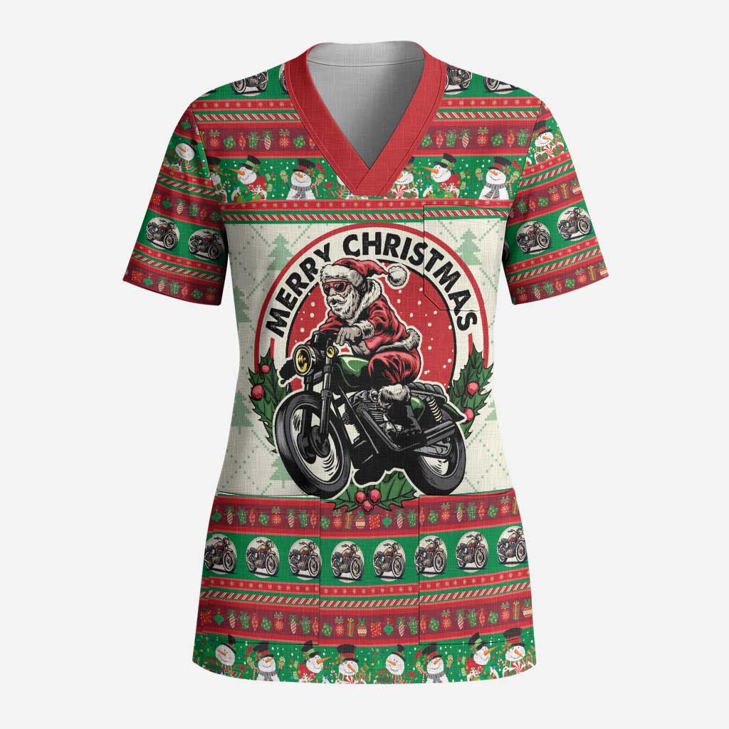 Biker Santa Motorcycle Christmas Scrub Top Santa Claus On A Motorcycle - Wonder Print Shop