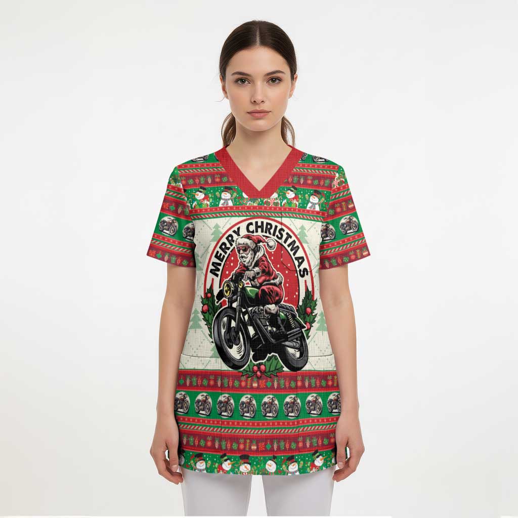 Biker Santa Motorcycle Christmas Scrub Top Santa Claus On A Motorcycle - Wonder Print Shop