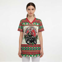 Biker Santa Motorcycle Christmas Scrub Top Santa Claus On A Motorcycle - Wonder Print Shop