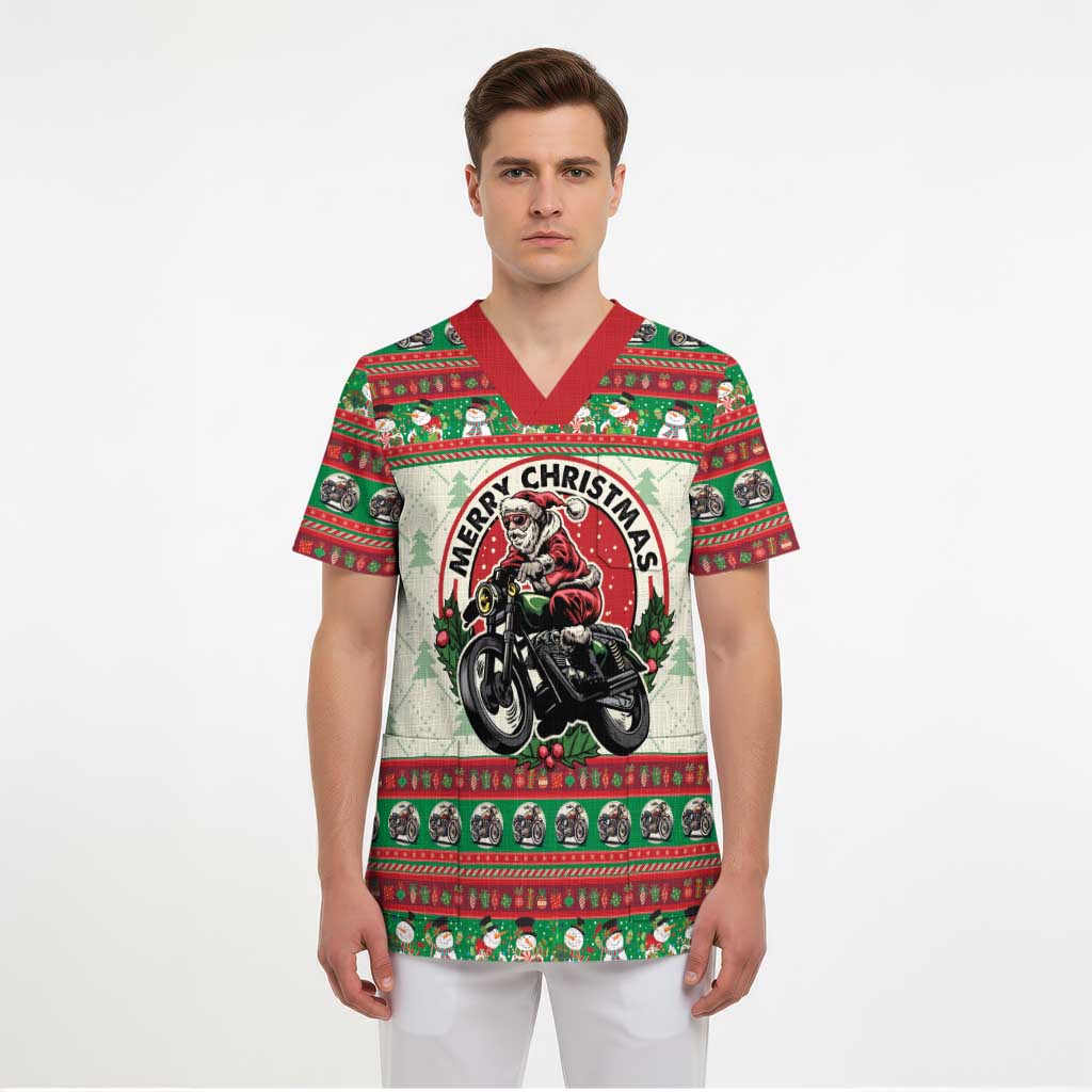 Biker Santa Motorcycle Christmas Scrub Top Santa Claus On A Motorcycle - Wonder Print Shop