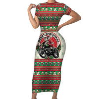 Biker Santa Motorcycle Christmas Short Sleeve Bodycon Dress Santa Claus On A Motorcycle - Wonder Print Shop