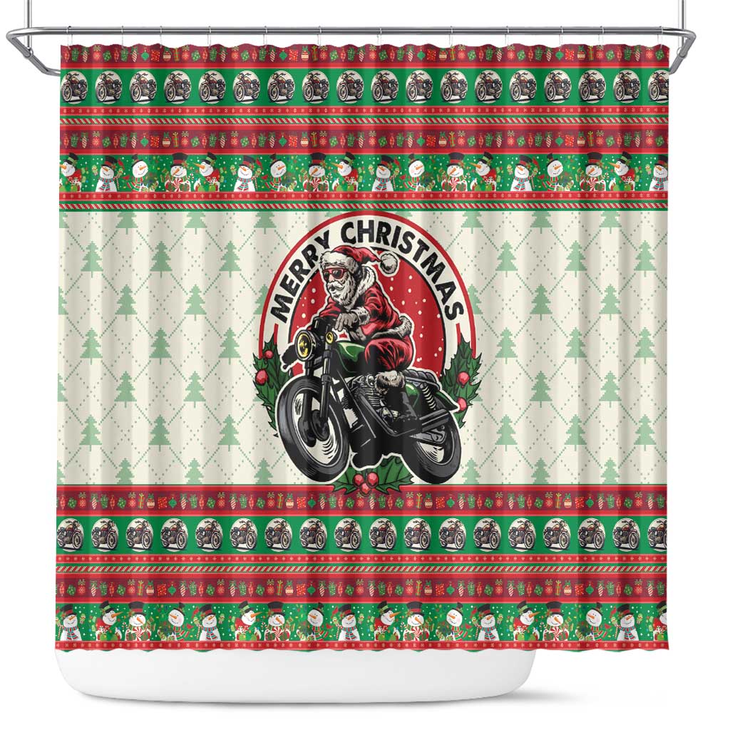 Biker Santa Motorcycle Christmas Shower Curtain Santa Claus On A Motorcycle - Wonder Print Shop