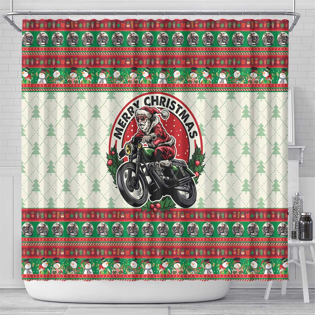 Biker Santa Motorcycle Christmas Shower Curtain Santa Claus On A Motorcycle - Wonder Print Shop