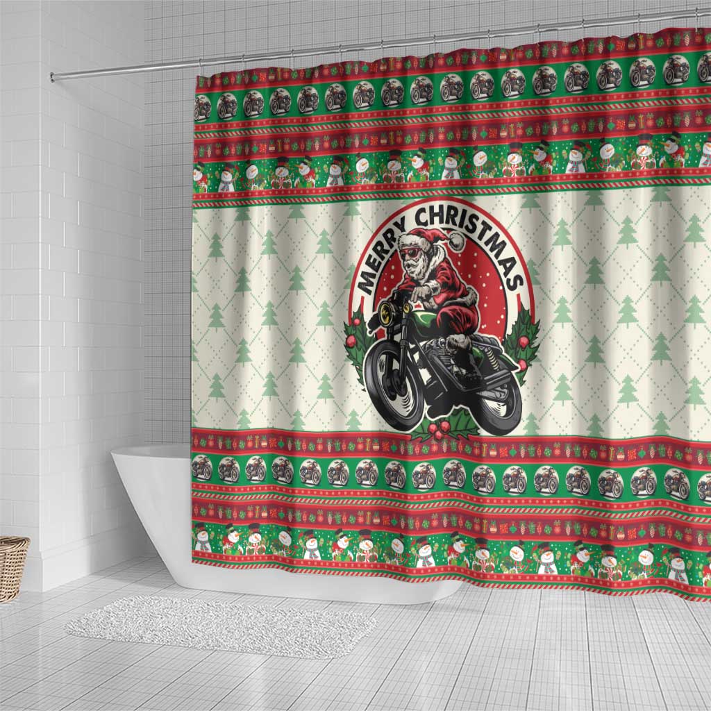 Biker Santa Motorcycle Christmas Shower Curtain Santa Claus On A Motorcycle - Wonder Print Shop