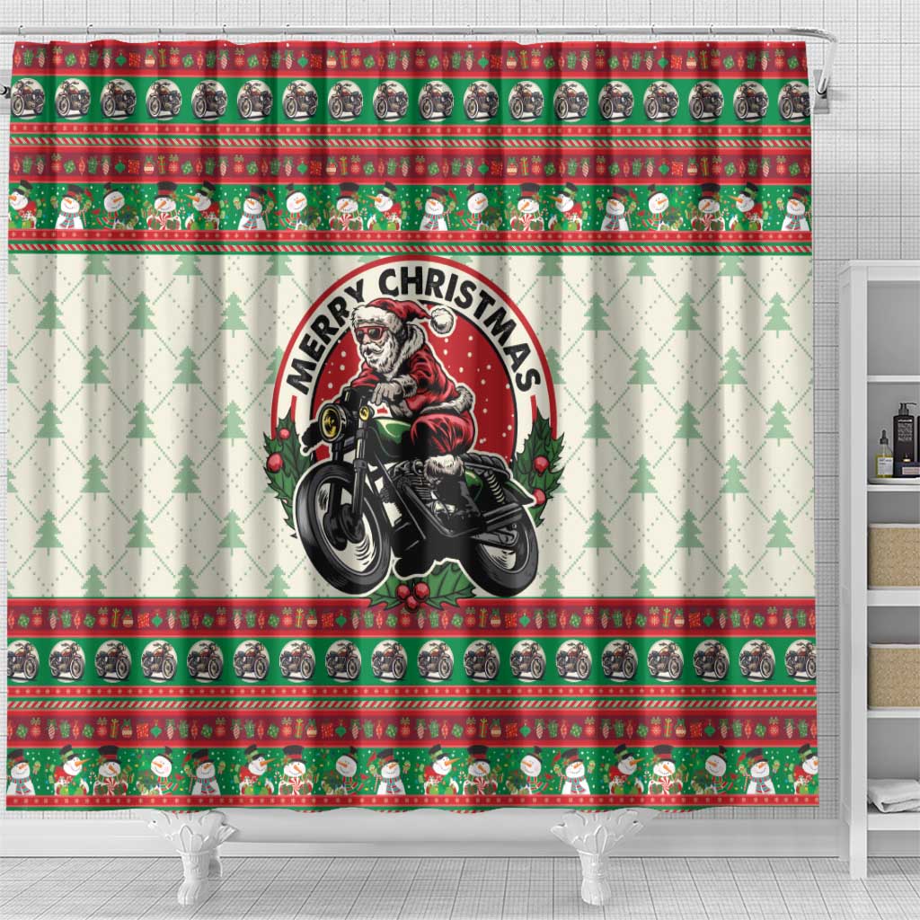Biker Santa Motorcycle Christmas Shower Curtain Santa Claus On A Motorcycle - Wonder Print Shop