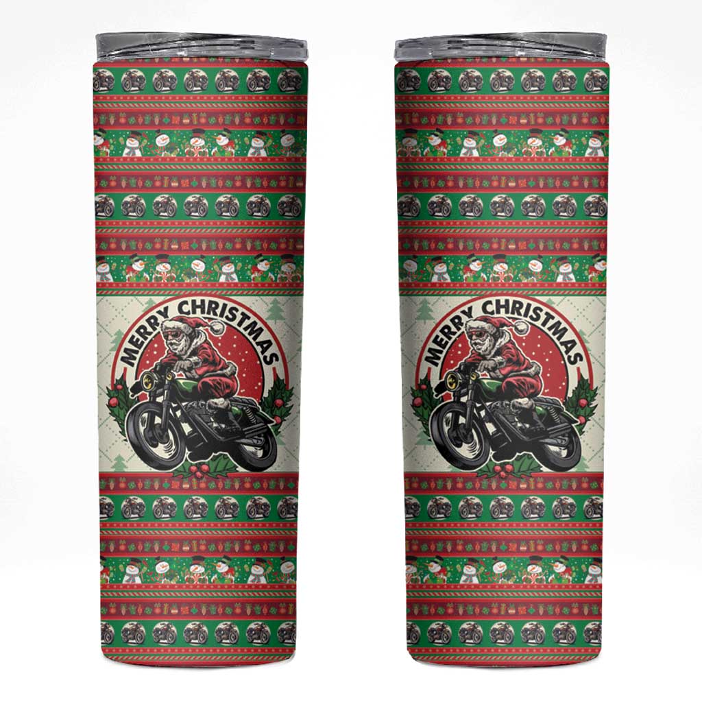 Biker Santa Motorcycle Christmas Skinny Tumbler Santa Claus On A Motorcycle - Wonder Print Shop