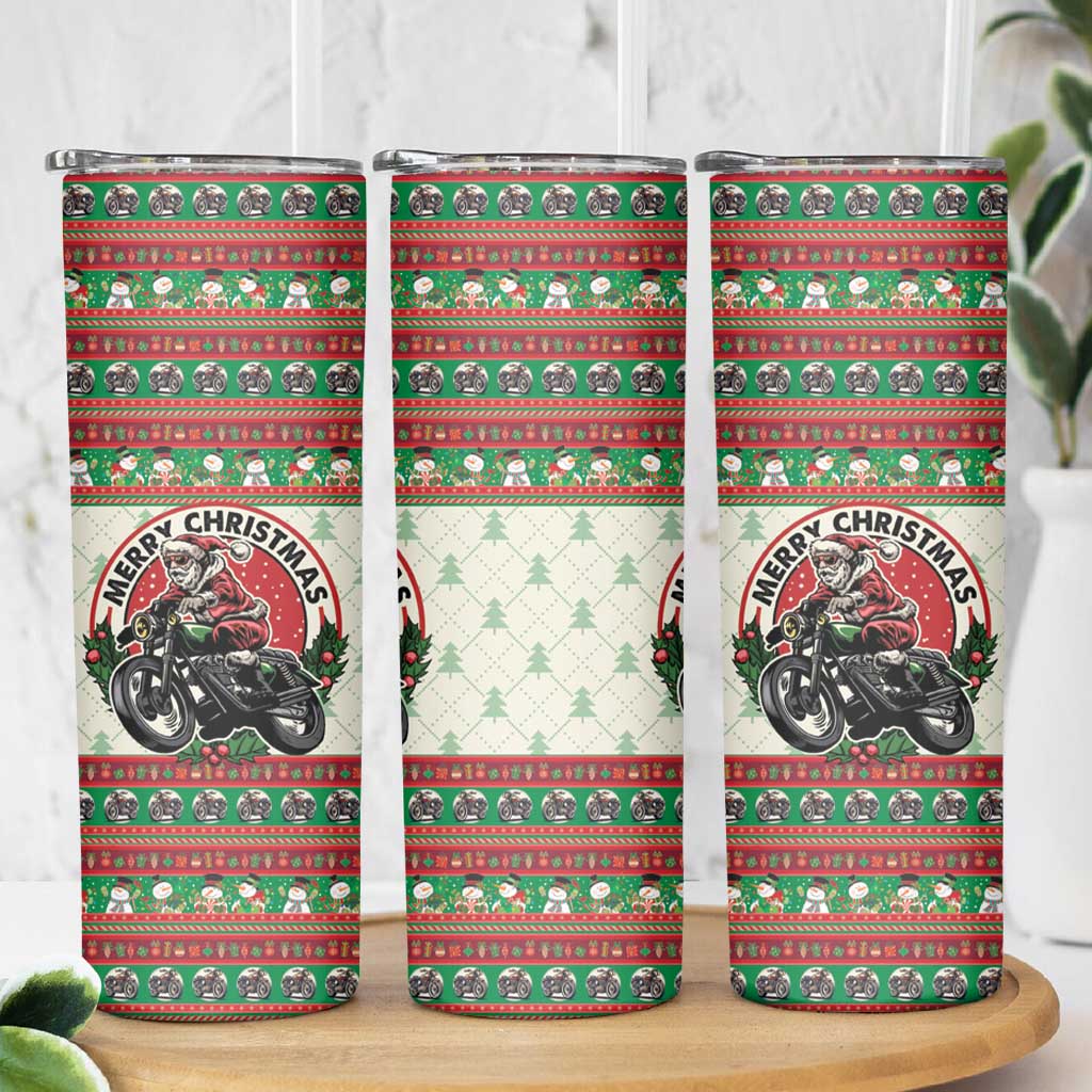 Biker Santa Motorcycle Christmas Skinny Tumbler Santa Claus On A Motorcycle - Wonder Print Shop
