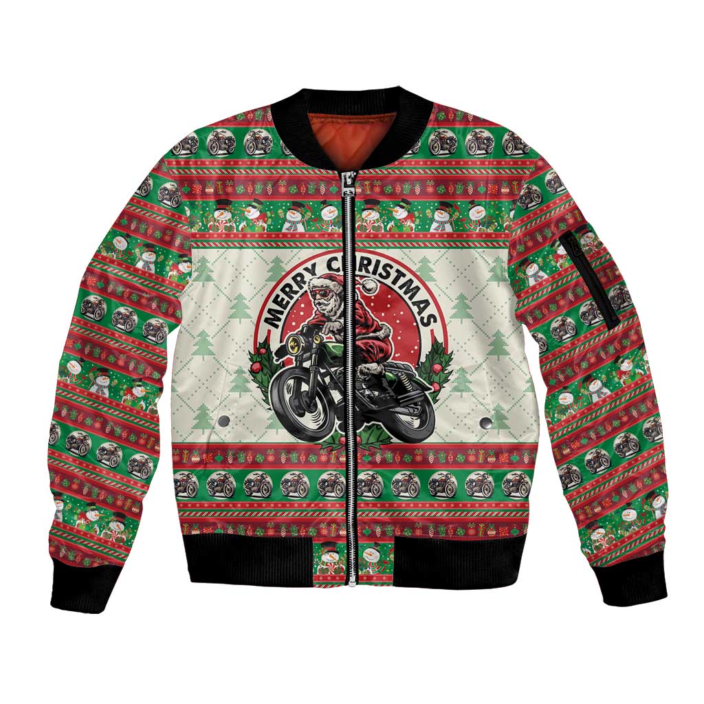 Biker Santa Motorcycle Christmas Sleeve Zip Bomber Jacket Santa Claus On A Motorcycle - Wonder Print Shop