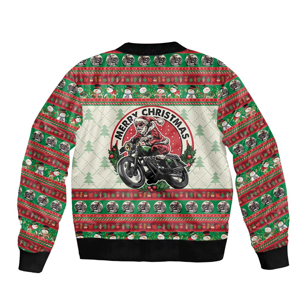 Biker Santa Motorcycle Christmas Sleeve Zip Bomber Jacket Santa Claus On A Motorcycle - Wonder Print Shop