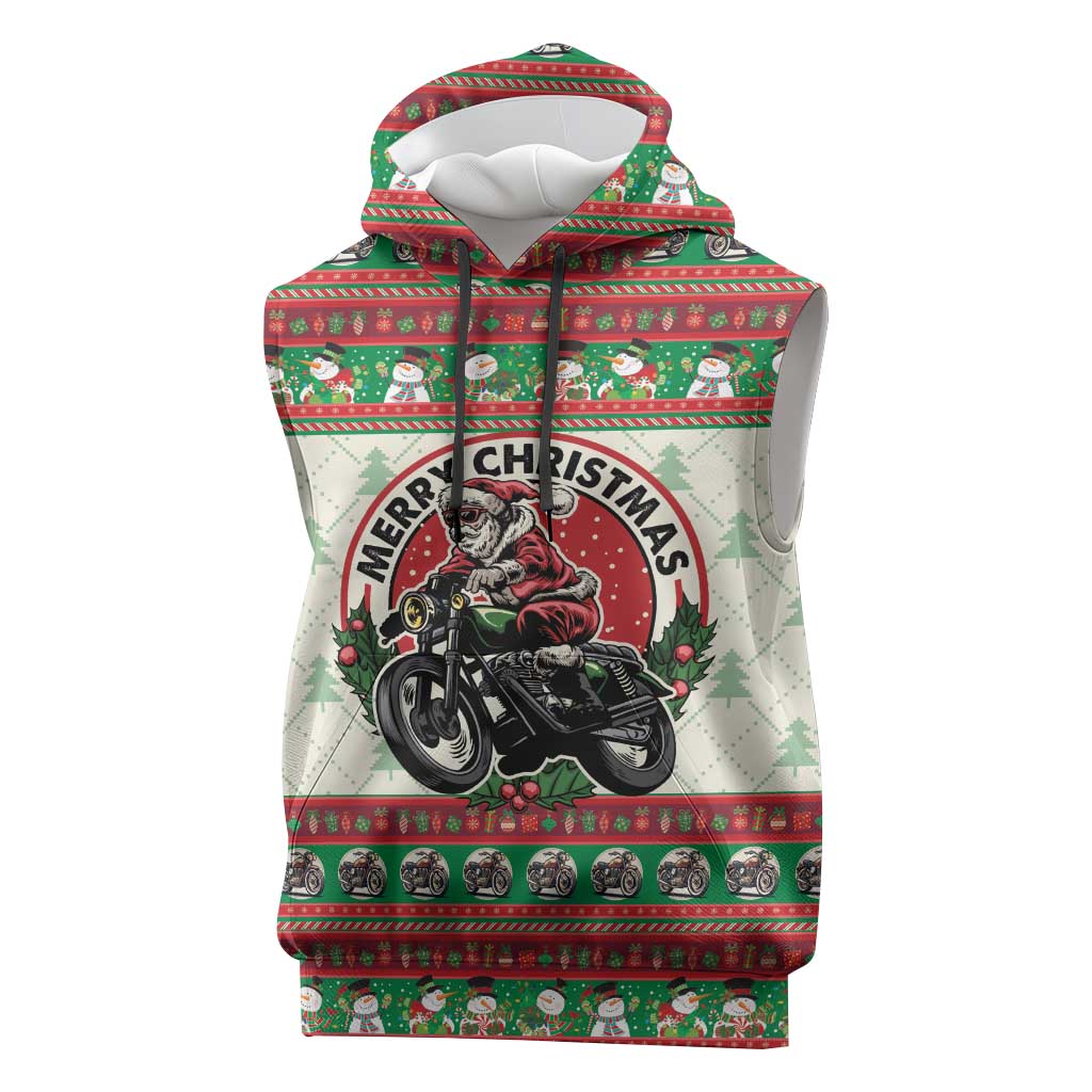 Biker Santa Motorcycle Christmas Sleeveless Hoodie Santa Claus On A Motorcycle - Wonder Print Shop
