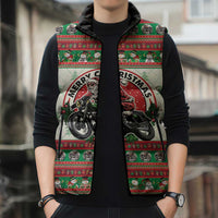 Biker Santa Motorcycle Christmas Sleeveless Puffer Jacket Santa Claus On A Motorcycle - Wonder Print Shop
