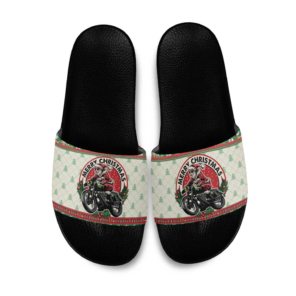 Biker Santa Motorcycle Christmas Slide Sandals Santa Claus On A Motorcycle - Wonder Print Shop
