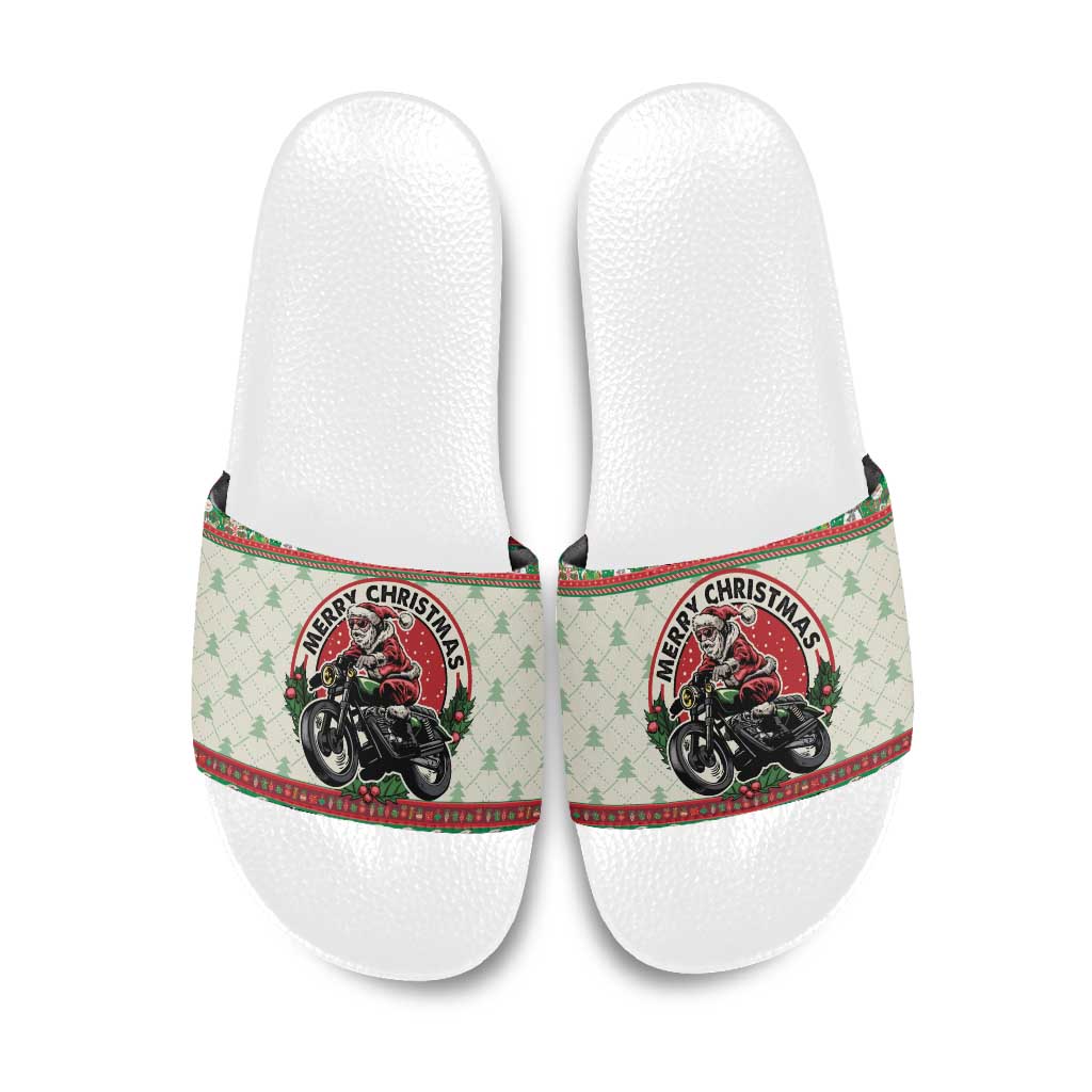 Biker Santa Motorcycle Christmas Slide Sandals Santa Claus On A Motorcycle - Wonder Print Shop