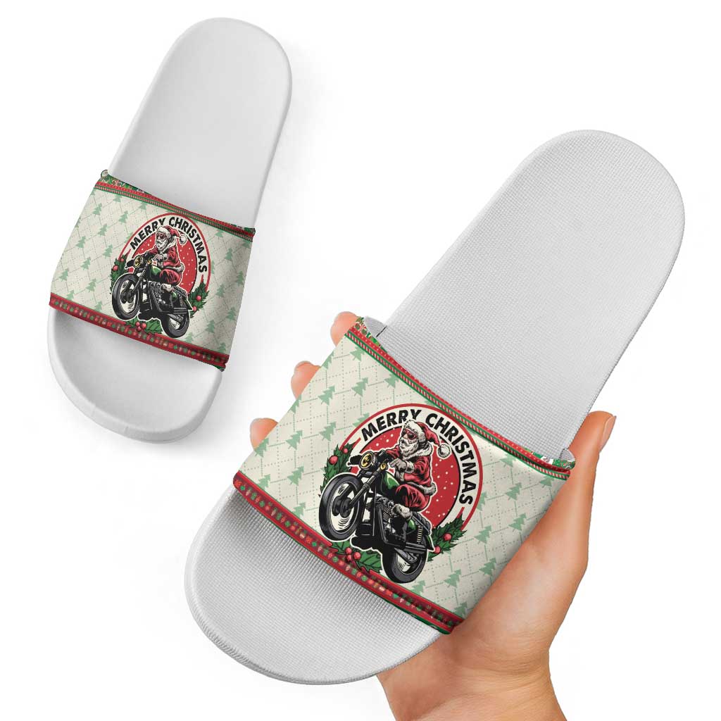 Biker Santa Motorcycle Christmas Slide Sandals Santa Claus On A Motorcycle - Wonder Print Shop