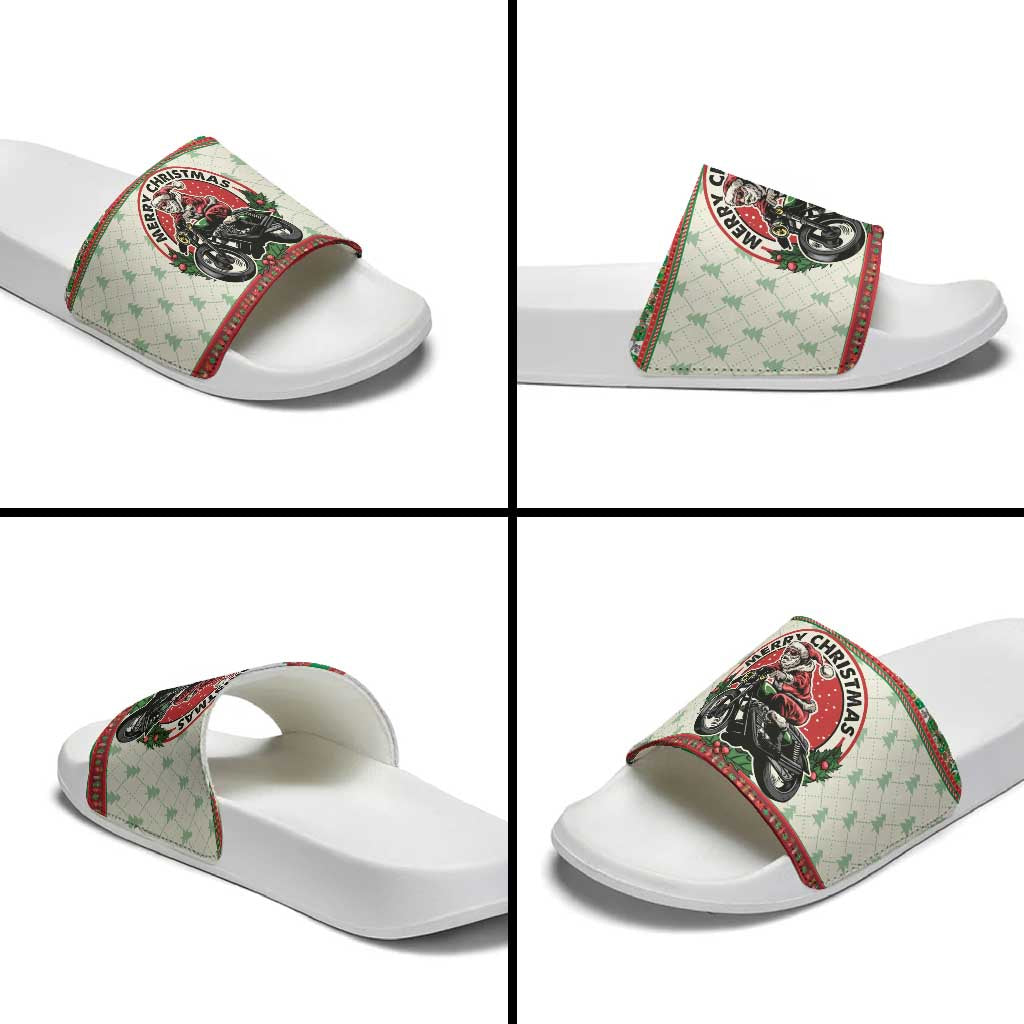 Biker Santa Motorcycle Christmas Slide Sandals Santa Claus On A Motorcycle - Wonder Print Shop