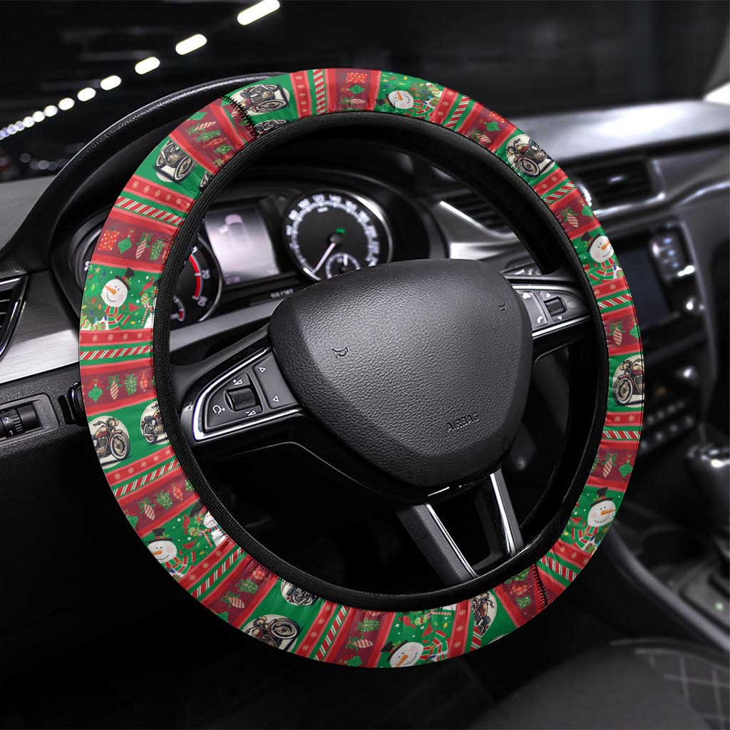 Biker Santa Motorcycle Christmas Steering Wheel Cover Santa Claus On A Motorcycle - Wonder Print Shop