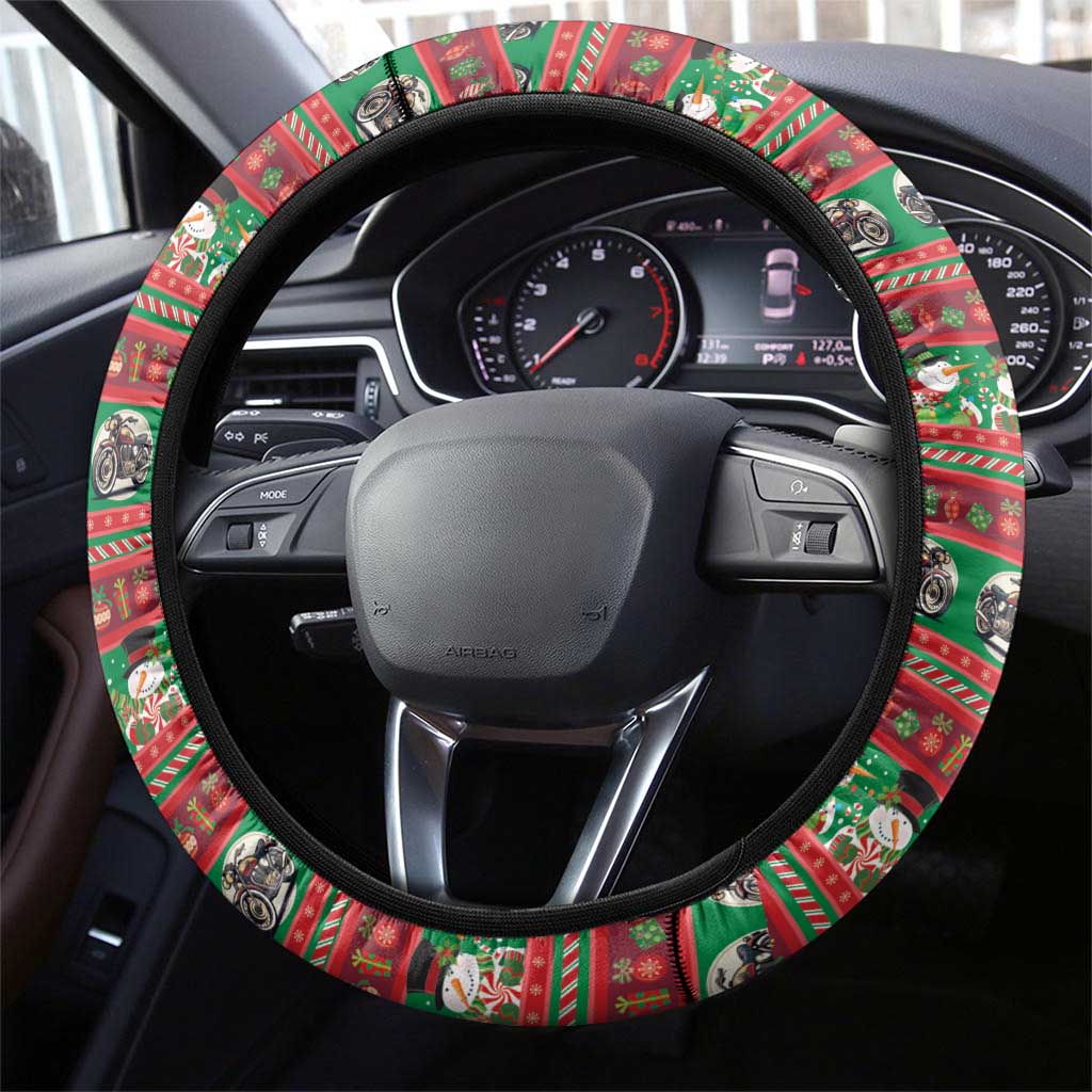 Biker Santa Motorcycle Christmas Steering Wheel Cover Santa Claus On A Motorcycle - Wonder Print Shop