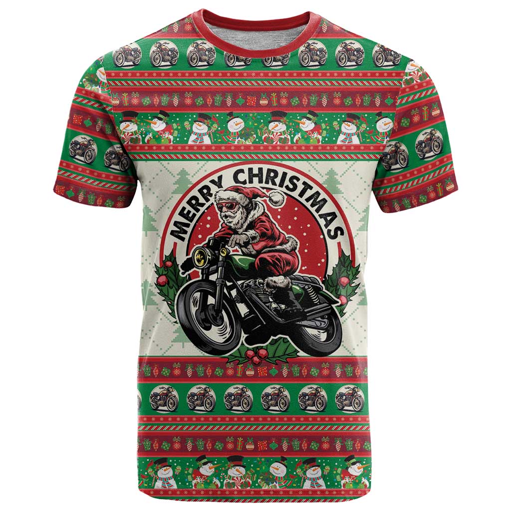 Biker Santa Motorcycle Christmas T Shirt Santa Claus On A Motorcycle - Wonder Print Shop