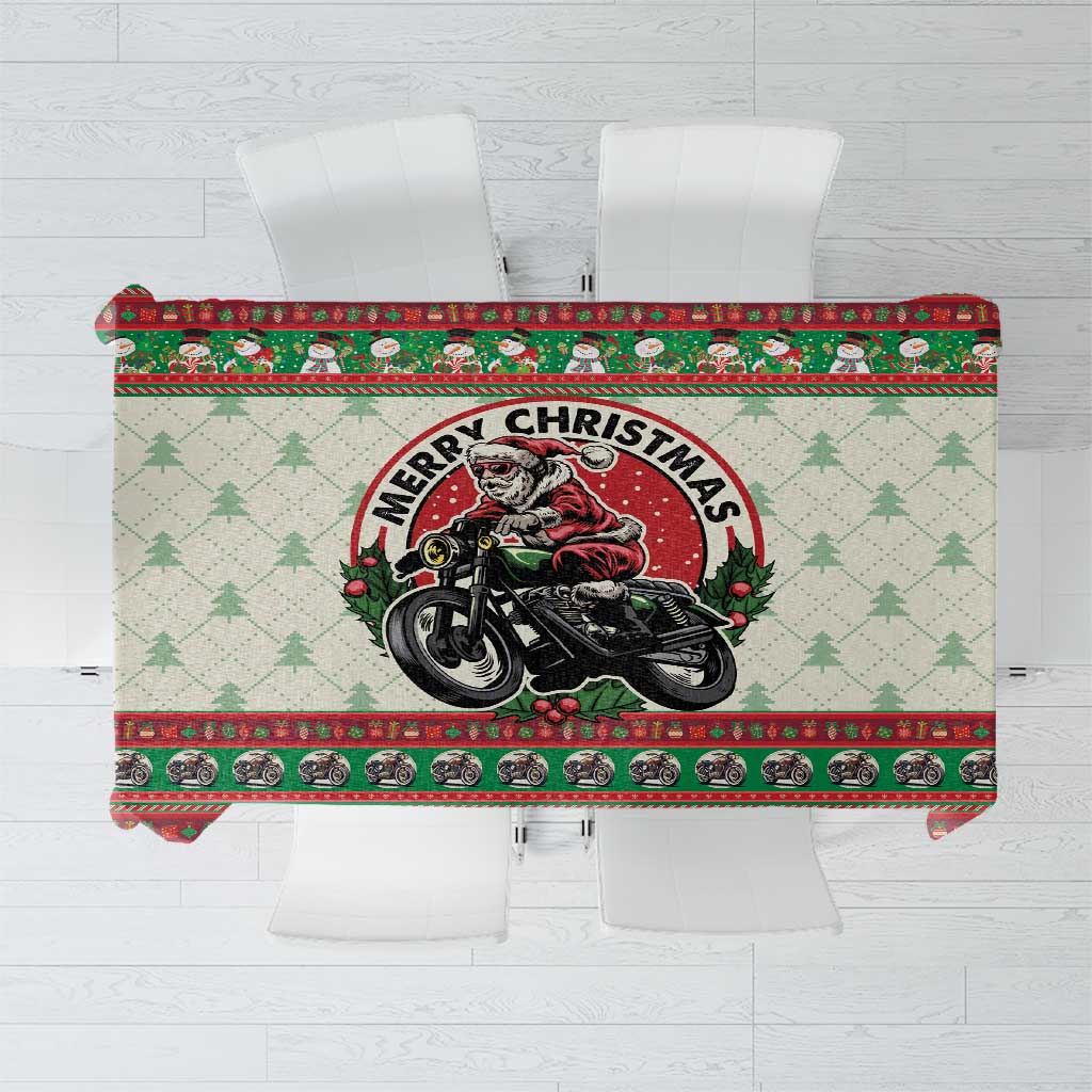 Biker Santa Motorcycle Christmas Tablecloth Santa Claus On A Motorcycle - Wonder Print Shop