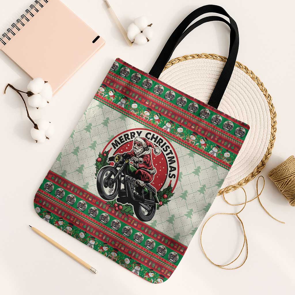 Biker Santa Motorcycle Christmas Tote Bag Santa Claus On A Motorcycle - Wonder Print Shop