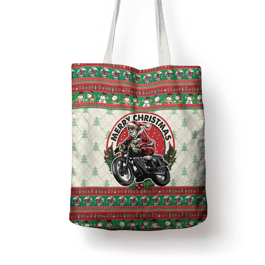 Biker Santa Motorcycle Christmas Tote Bag Santa Claus On A Motorcycle - Wonder Print Shop