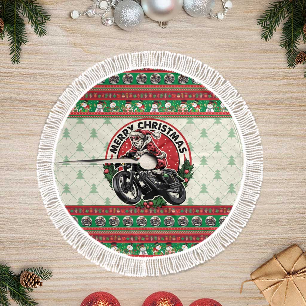 Biker Santa Motorcycle Christmas Tree Skirt Santa Claus On A Motorcycle - Wonder Print Shop