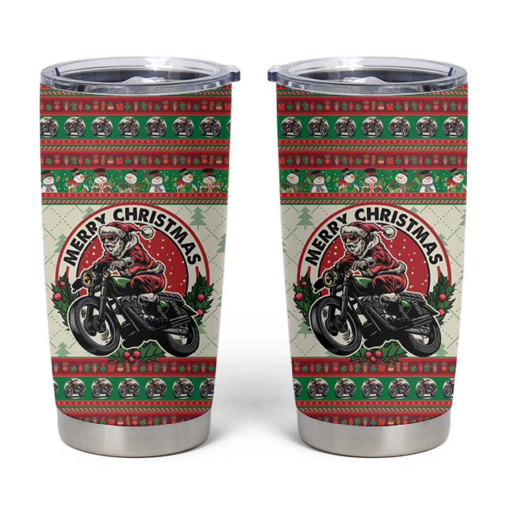 Biker Santa Motorcycle Christmas Tumbler Cup Santa Claus On A Motorcycle - Wonder Print Shop