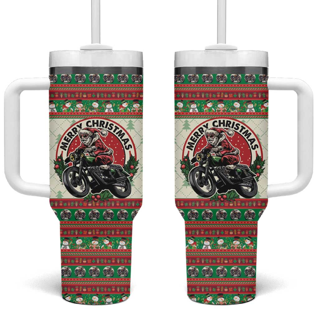 Biker Santa Motorcycle Christmas Tumbler With Handle Santa Claus On A Motorcycle - Wonder Print Shop