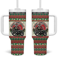 Biker Santa Motorcycle Christmas Tumbler With Handle Santa Claus On A Motorcycle - Wonder Print Shop