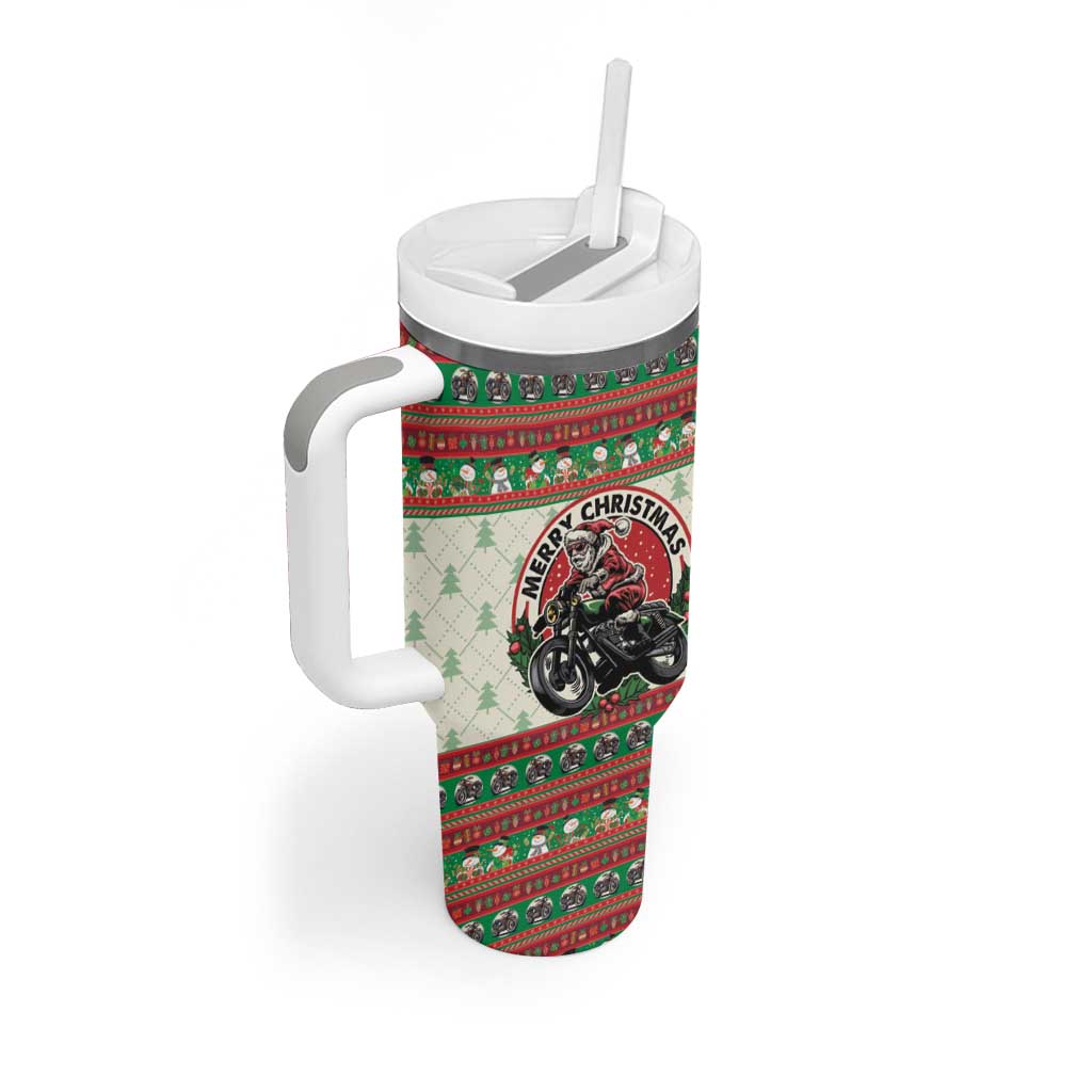 Biker Santa Motorcycle Christmas Tumbler With Handle Santa Claus On A Motorcycle - Wonder Print Shop
