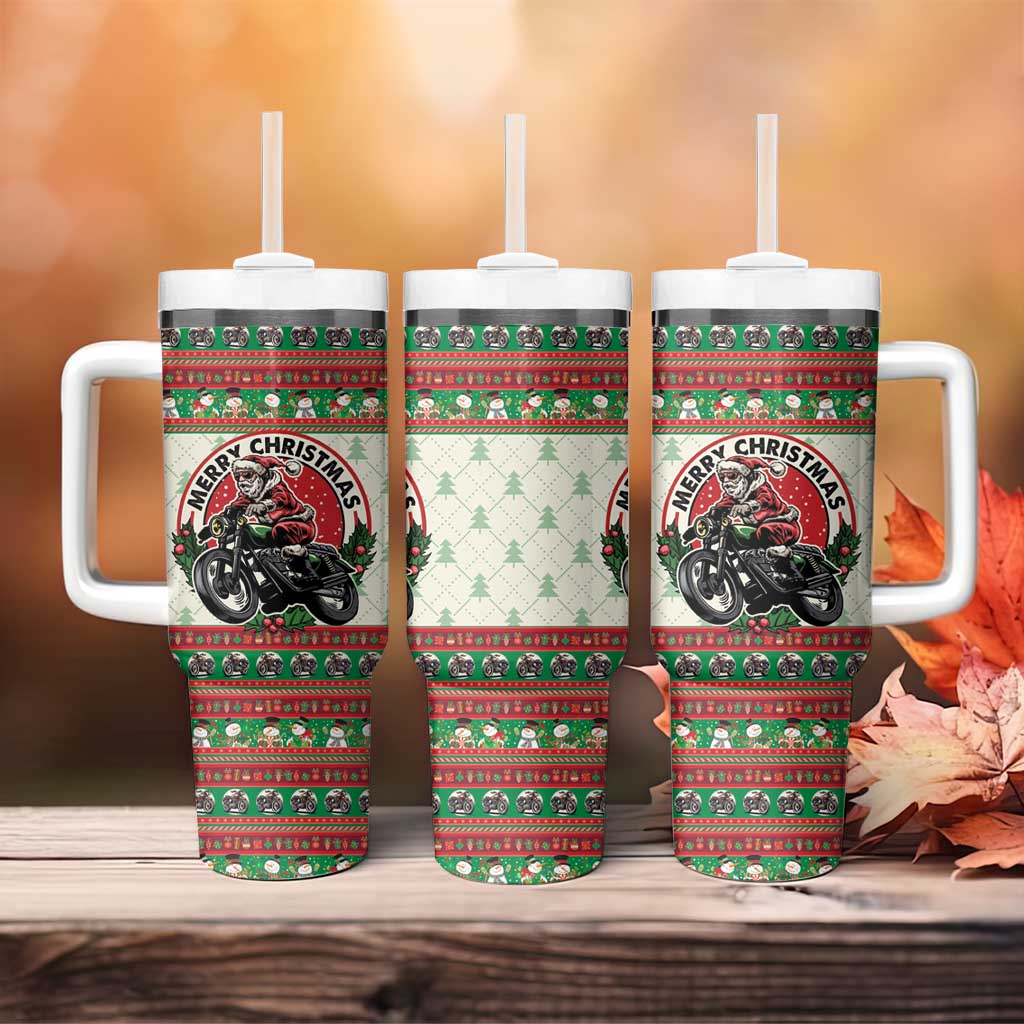 Biker Santa Motorcycle Christmas Tumbler With Handle Santa Claus On A Motorcycle - Wonder Print Shop