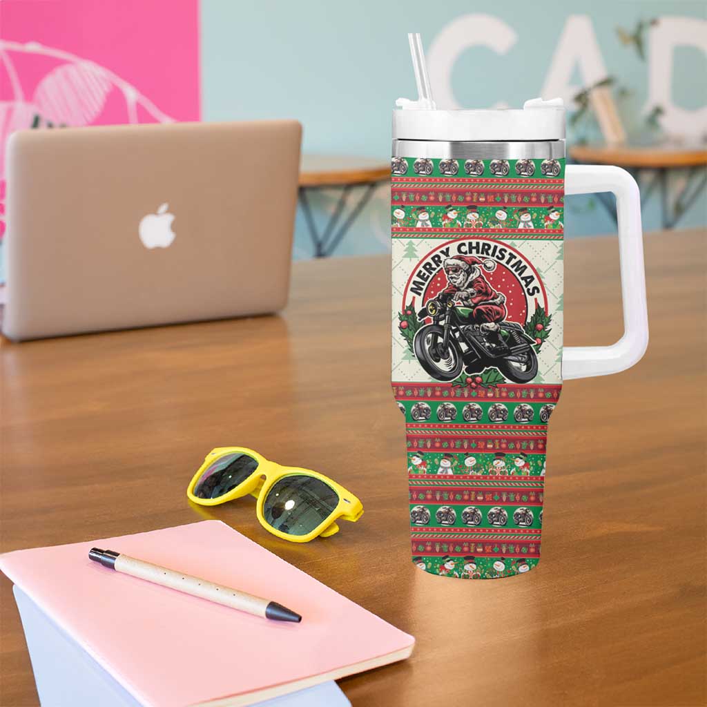Biker Santa Motorcycle Christmas Tumbler With Handle Santa Claus On A Motorcycle - Wonder Print Shop