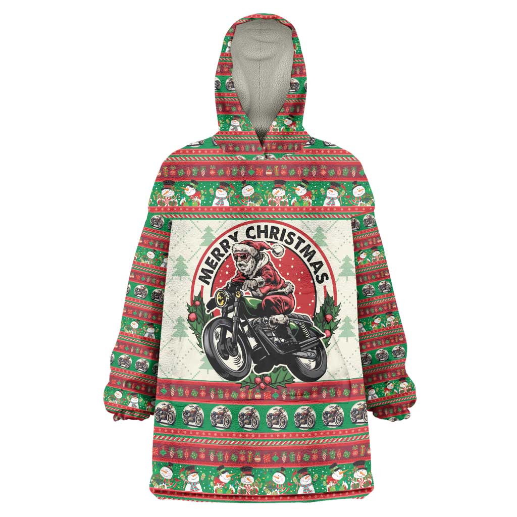 Biker Santa Motorcycle Christmas Wearable Blanket Hoodie Santa Claus On A Motorcycle - Wonder Print Shop