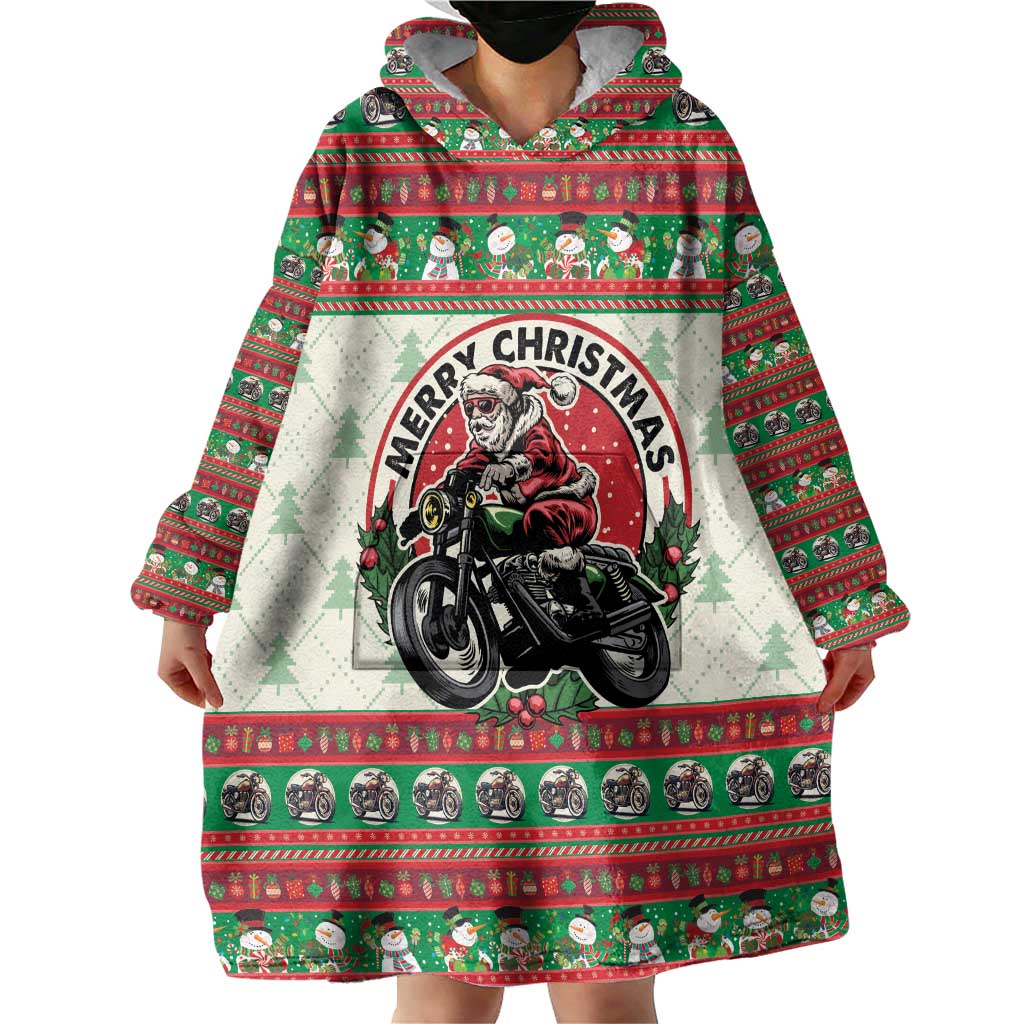Biker Santa Motorcycle Christmas Wearable Blanket Hoodie Santa Claus On A Motorcycle - Wonder Print Shop