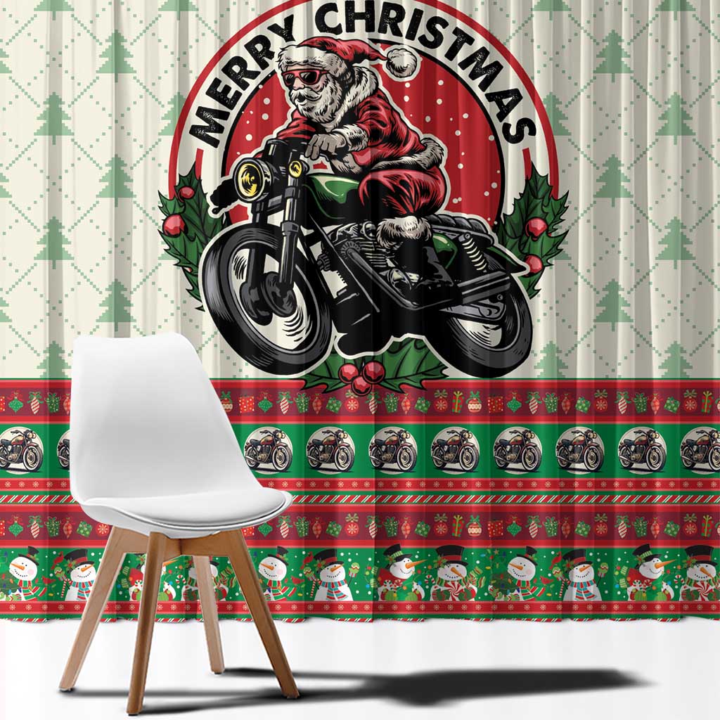 Biker Santa Motorcycle Christmas Window Curtain Santa Claus On A Motorcycle - Wonder Print Shop