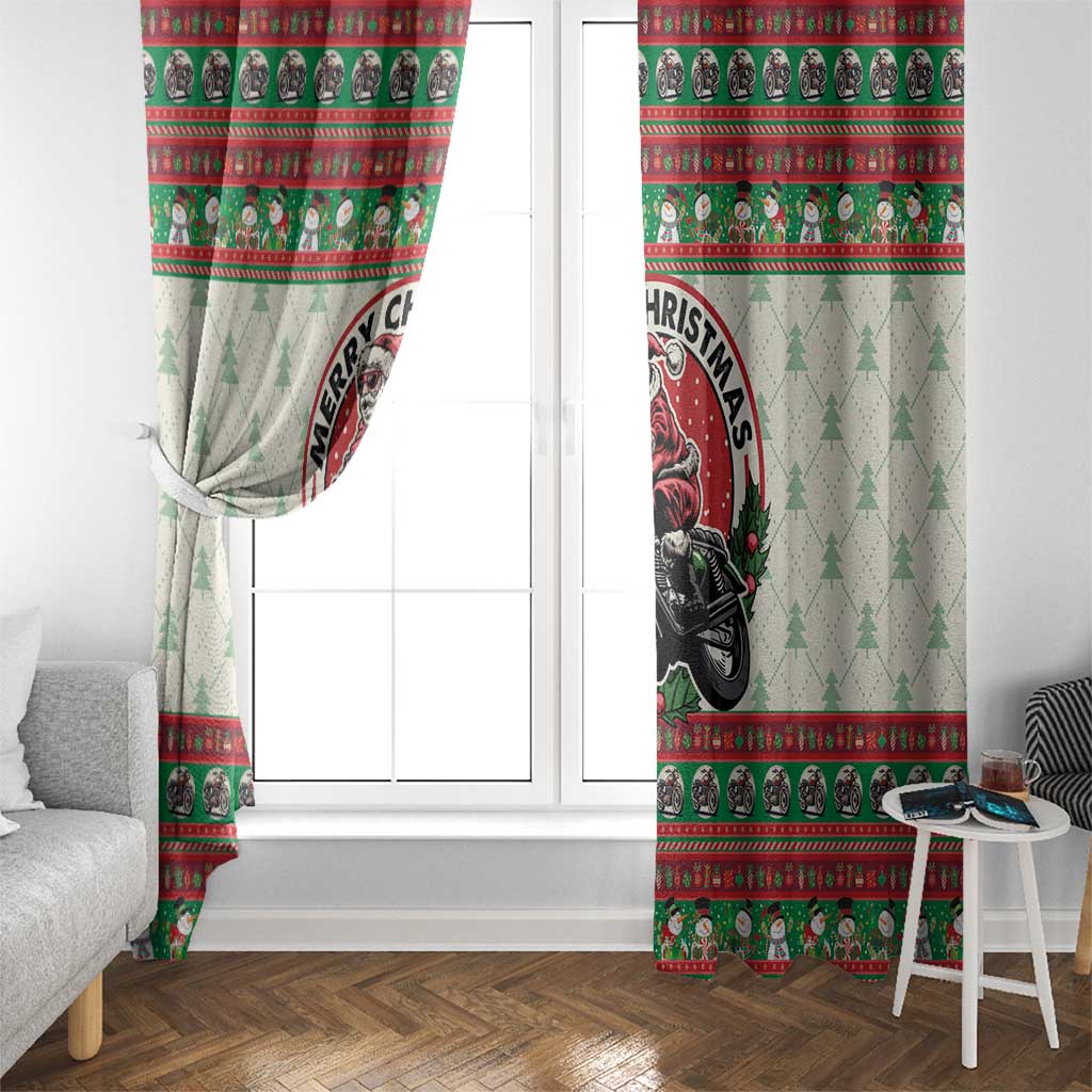 Biker Santa Motorcycle Christmas Window Curtain Santa Claus On A Motorcycle - Wonder Print Shop