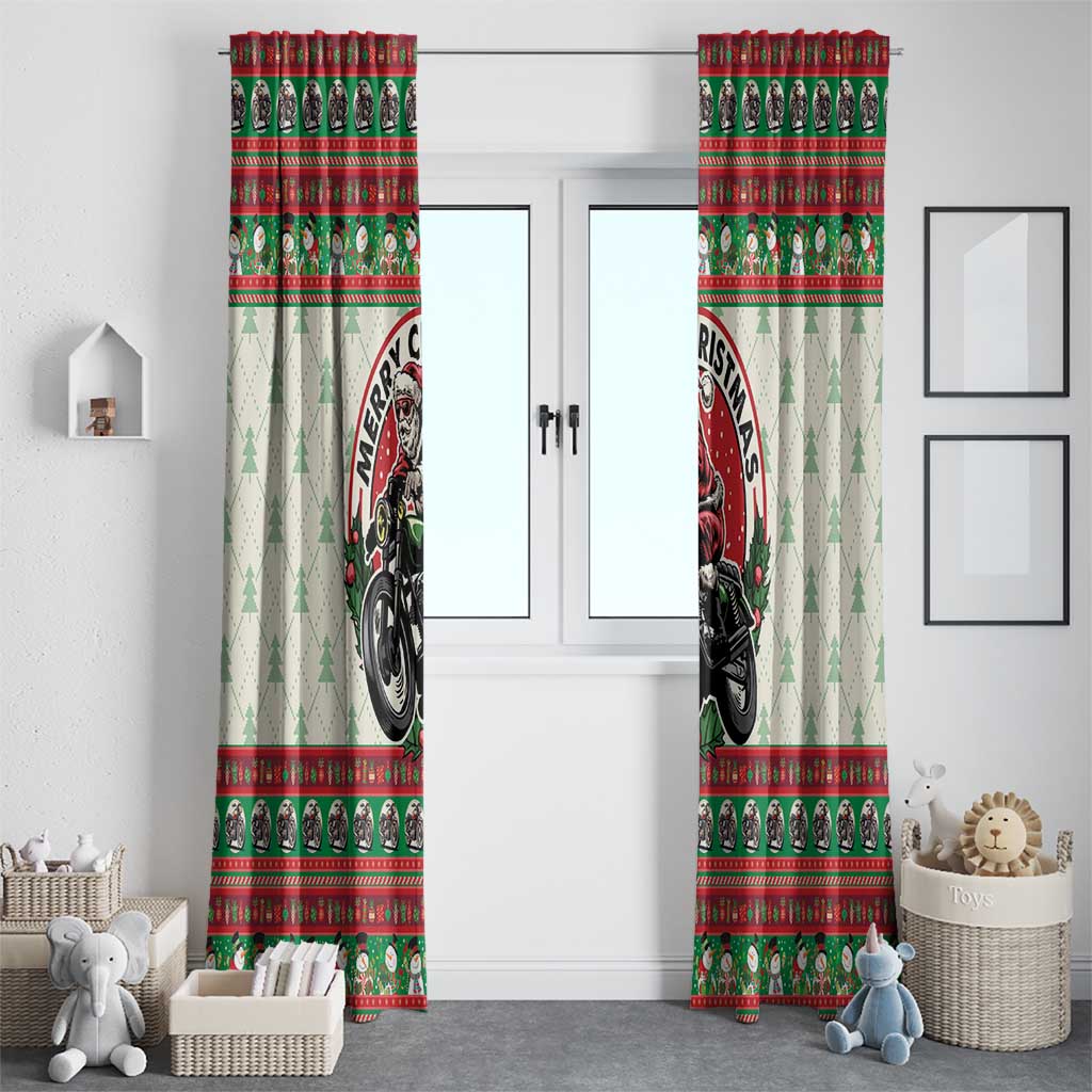 Biker Santa Motorcycle Christmas Window Curtain Santa Claus On A Motorcycle - Wonder Print Shop