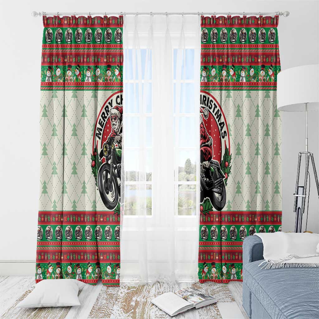 Biker Santa Motorcycle Christmas Window Curtain Santa Claus On A Motorcycle - Wonder Print Shop