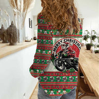 Biker Santa Motorcycle Christmas Women Casual Shirt Santa Claus On A Motorcycle - Wonder Print Shop