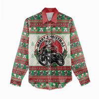Biker Santa Motorcycle Christmas Women Casual Shirt Santa Claus On A Motorcycle - Wonder Print Shop